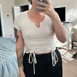 Free People White Ruched Crop Top